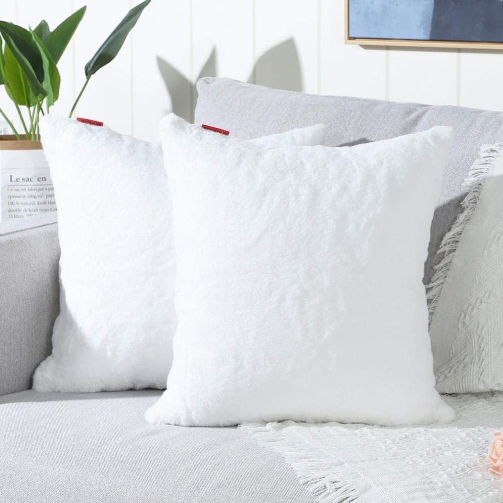 White Plush Throw Pillow Pair